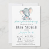 Invitation Baby shower éléphant Aqua et Grey (Devant)