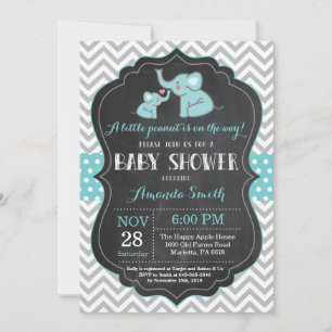 Invitation Baby shower éléphant Aqua et Grey