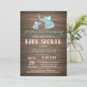 Invitation Baby shower éléphant Aqua Rustic (Debout devant)