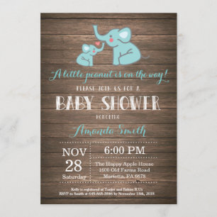 Invitation Baby shower éléphant Aqua Rustic