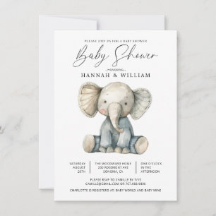 Invitation Baby shower Eléphant Aquarelle Cute