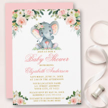 Baby shower Eléphant Aquarelle rose Floral Or
