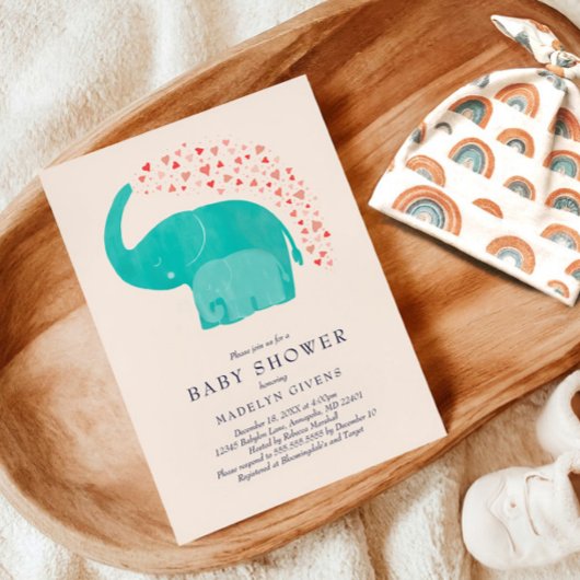 Invitation Baby shower éléphant avec mère et veau