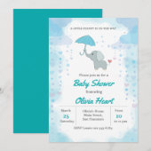 Invitation Baby shower éléphant, Baby shower garço (Devant / Derrière)