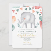 Invitation Baby shower Eléphant Baloons mignons (Devant)
