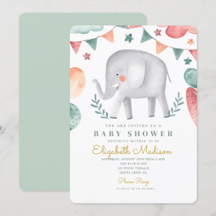 Invitation Baby shower Eléphant Baloons mignons