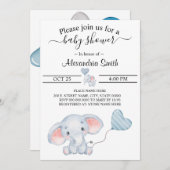 Invitation Baby shower éléphant bébé (Devant / Derrière)