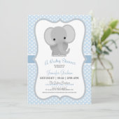 Invitation Baby shower Eléphant bébé (bleu) (Debout devant)
