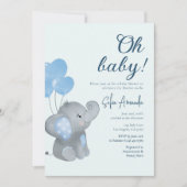 Invitation Baby shower Eléphant Bébé bleu mou (Devant)
