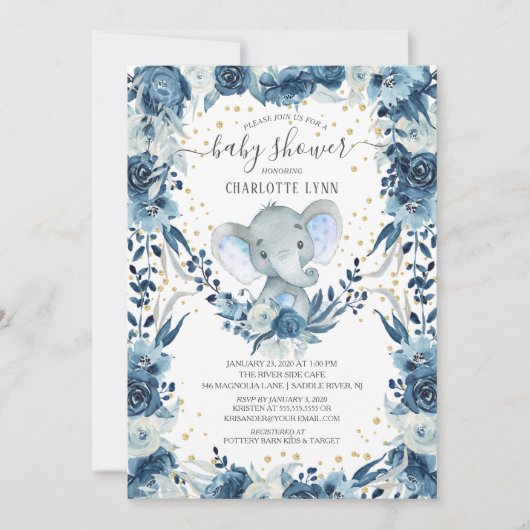 Invitation Baby shower éléphant bébé doux (Devant)