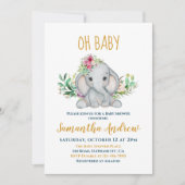 Invitation Baby shower Eléphant bébé et fleurs (Devant)