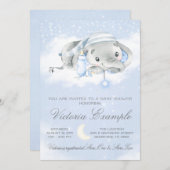 Invitation Baby shower éléphant bébé garçon au lit (Devant / Derrière)
