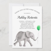 Invitation Baby shower éléphant bébé, vert et gris (Devant)