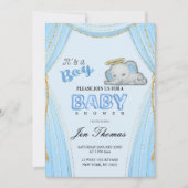 Invitation Baby Shower Eléphant Bleu (Devant)