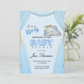 Invitation Baby Shower Eléphant Bleu (Debout devant)