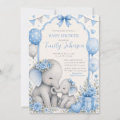 Invitation Baby-Shower Eléphant Bleu (Devant)