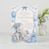 Invitation Baby-Shower Eléphant Bleu (Debout devant)
