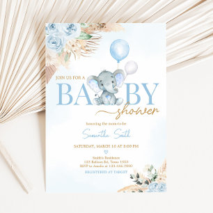 Invitation Baby shower Eléphant Bleu Balloon