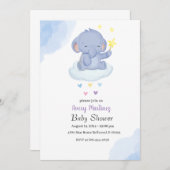 Invitation Baby shower Eléphant Bleu Bleu (Devant / Derrière)