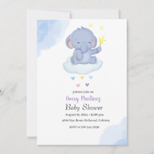 Invitation Baby shower Eléphant Bleu Bleu