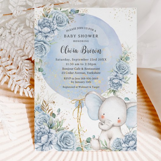 Invitation Baby shower éléphant bleu bleu doux à bulle