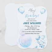 Invitation Baby shower Eléphant Bleu Cute (Devant / Derrière)