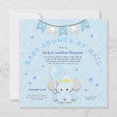 Invitation Baby shower Eléphant Bleu Cute Par Courrier (Devant)