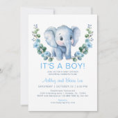 Invitation Baby shower Eléphant Bleu Cute - Waterc (Devant)