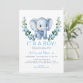 Invitation Baby shower Eléphant Bleu Cute - Waterc (Debout devant)