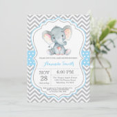 Invitation Baby shower éléphant bleu et gris (Debout devant)