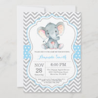 Invitation Baby shower éléphant bleu et gris