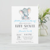 Invitation Baby shower éléphant bleu et gris (Debout devant)