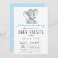 Invitation Baby shower éléphant bleu et gris