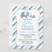 Invitation Baby shower Eléphant Bleu et Gris (Devant)