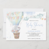 Invitation Baby shower Eléphant Bleu Garçon Cute (Devant)