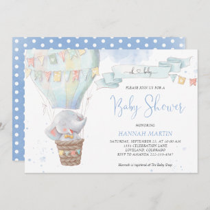 Invitation Baby shower Eléphant Bleu Garçon Cute
