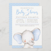 Invitation Baby shower éléphant bleu gris garçon (Devant / Derrière)
