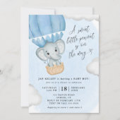 Invitation Baby shower Eléphant bleu petit arachide (Devant)