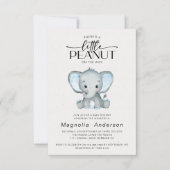 Invitation Baby shower Eléphant bleu petit arachide (Devant)