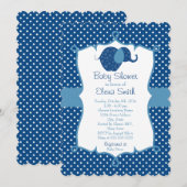 Invitation Baby shower éléphant bleu Polka Dot (Devant / Derrière)