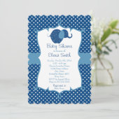 Invitation Baby shower éléphant bleu Polka Dot (Debout devant)