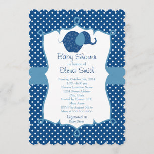 Invitation Baby shower éléphant bleu Polka Dot