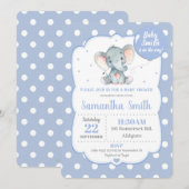 Invitation Baby shower éléphant bleu Polka Dot Boy (Devant / Derrière)