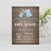 Invitation Baby shower éléphant Bleu Rustique (Debout devant)