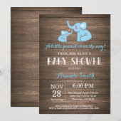 Invitation Baby shower éléphant Bleu Rustique (Devant / Derrière)