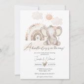 Invitation Baby shower Eléphant Boho et Arc-en-ciel (Devant)