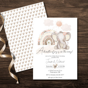 Invitation Baby shower Eléphant Boho et Arc-en-ciel