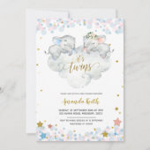 Invitation Baby shower Elephant Boy Twins (Devant)