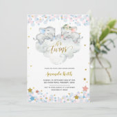 Invitation Baby shower Elephant Boy Twins (Debout devant)