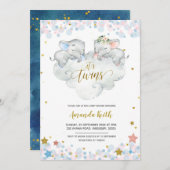 Invitation Baby shower Elephant Boy Twins (Devant / Derrière)